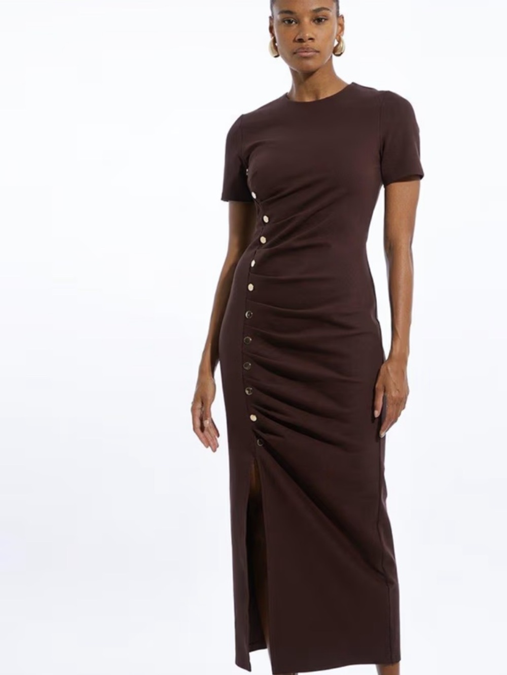 NWT Karen Millen Ponte Tuck Jersey Midi Dress Chocolate brown